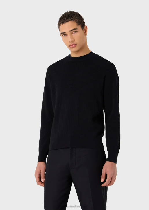 Men 086V1240 Mixed-Weaved Jumper With V Intarsia Armani Navy Blue