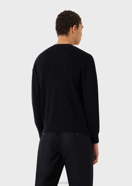 Men 086V1240 Mixed-Weaved Jumper With V Intarsia Armani Navy Blue