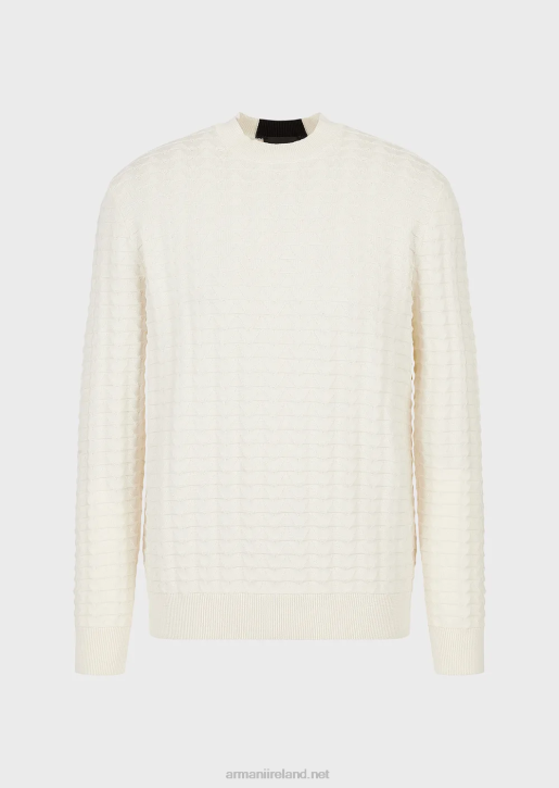 Men 086V1241 Textured Jumper With All-Over 3D-Effect Pattern Armani White