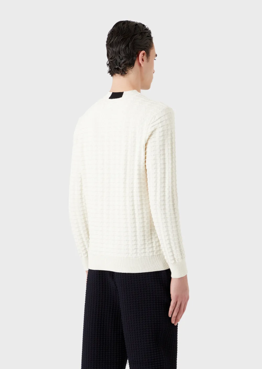 Men 086V1241 Textured Jumper With All-Over 3D-Effect Pattern Armani White