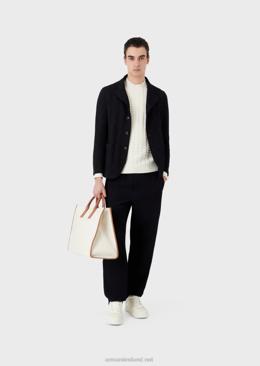 Men 086V1241 Textured Jumper With All-Over 3D-Effect Pattern Armani White