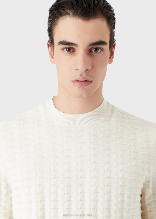 Men 086V1241 Textured Jumper With All-Over 3D-Effect Pattern Armani White
