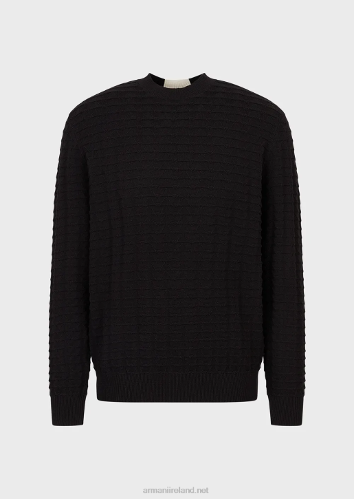 Men 086V1242 Textured Jumper With All-Over 3D-Effect Pattern Armani Black