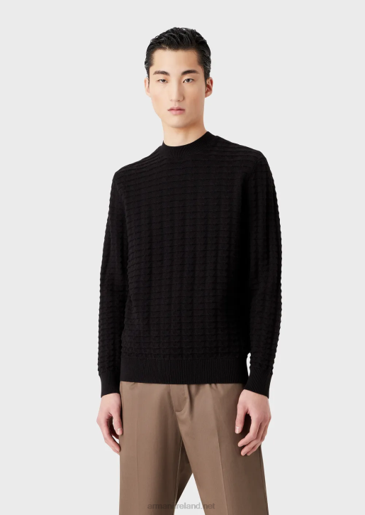 Men 086V1242 Textured Jumper With All-Over 3D-Effect Pattern Armani Black