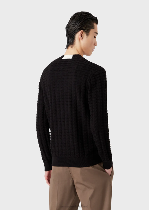 Men 086V1242 Textured Jumper With All-Over 3D-Effect Pattern Armani Black