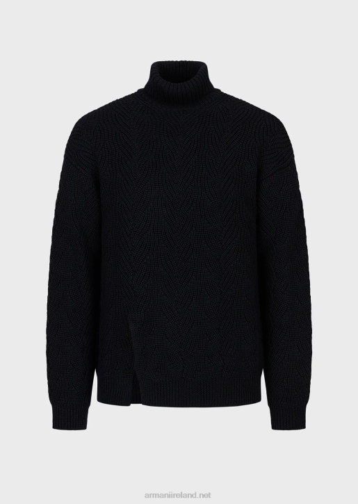 Men 086V1243 English Rib-Knit Rollneck In A Virgin-Wool Blend Armani Navy Blue