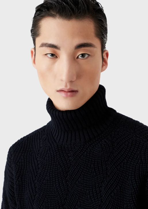Men 086V1243 English Rib-Knit Rollneck In A Virgin-Wool Blend Armani Navy Blue