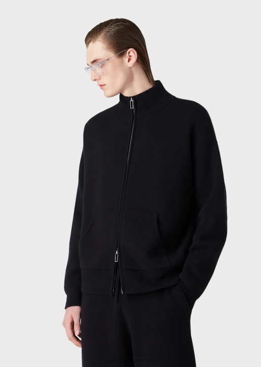 Men 086V1244 Virgin Wool Full-Zip Cardigan Armani Navy Blue