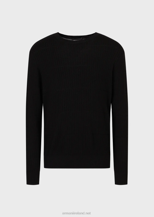 Men 086V1245 Pure Virgin-Wool Jumper With Geometric Jacquard Motif Armani Black