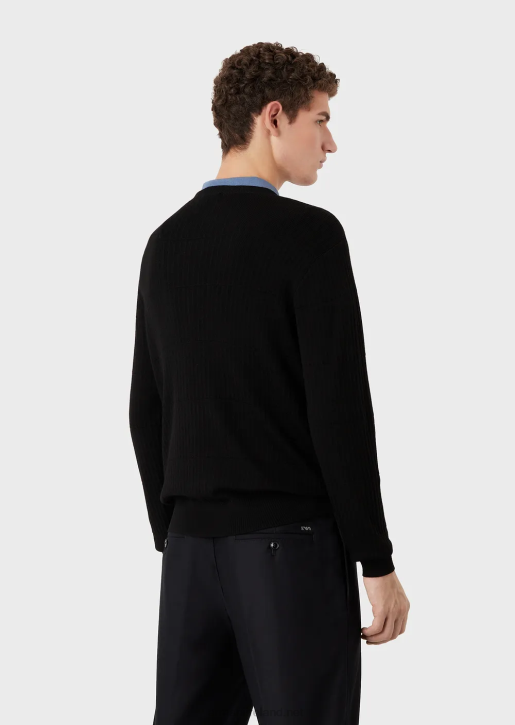 Men 086V1245 Pure Virgin-Wool Jumper With Geometric Jacquard Motif Armani Black