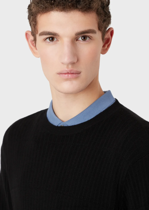 Men 086V1245 Pure Virgin-Wool Jumper With Geometric Jacquard Motif Armani Black