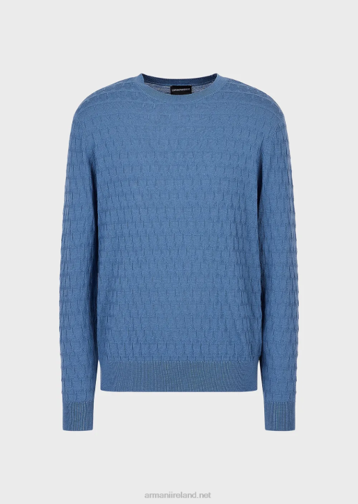 Men 086V1246 Pure Virgin-Wool Jumper With Geometric Jacquard Motif Armani Blue