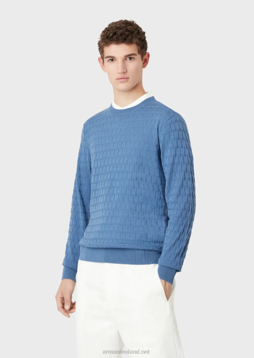 Men 086V1246 Pure Virgin-Wool Jumper With Geometric Jacquard Motif Armani Blue