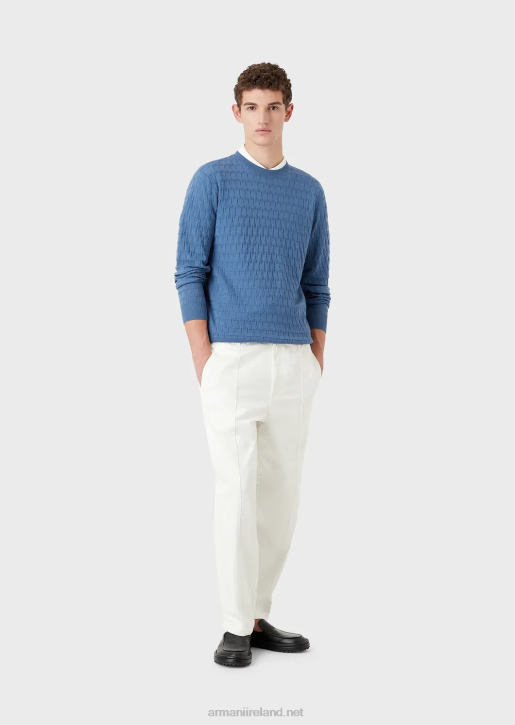 Men 086V1246 Pure Virgin-Wool Jumper With Geometric Jacquard Motif Armani Blue