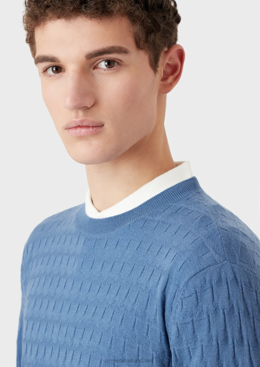 Men 086V1246 Pure Virgin-Wool Jumper With Geometric Jacquard Motif Armani Blue