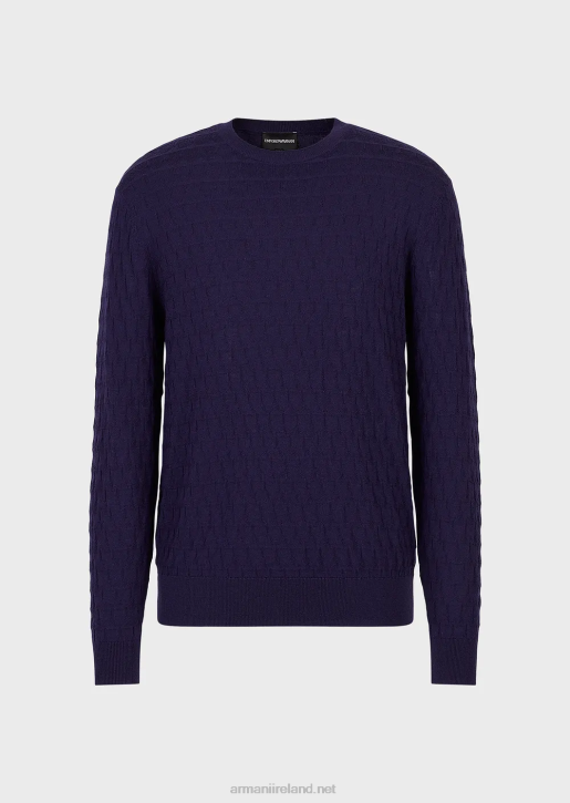 Men 086V1247 Pure Virgin-Wool Jumper With Geometric Jacquard Motif Armani BluNavy