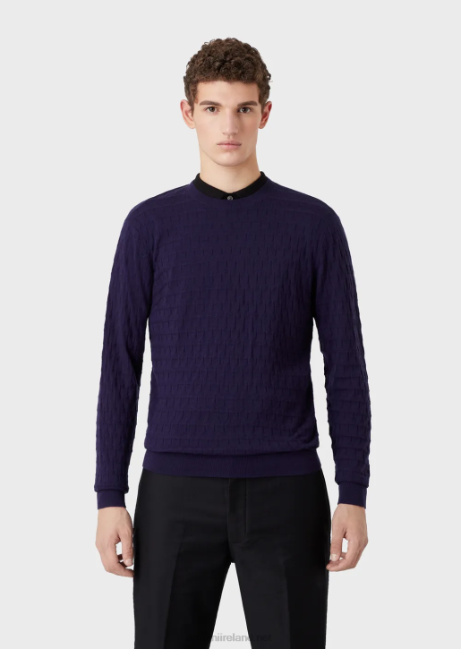 Men 086V1247 Pure Virgin-Wool Jumper With Geometric Jacquard Motif Armani BluNavy