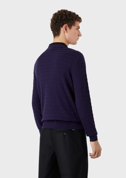 Men 086V1247 Pure Virgin-Wool Jumper With Geometric Jacquard Motif Armani BluNavy