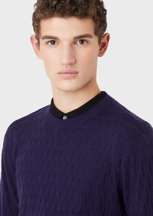 Men 086V1247 Pure Virgin-Wool Jumper With Geometric Jacquard Motif Armani BluNavy