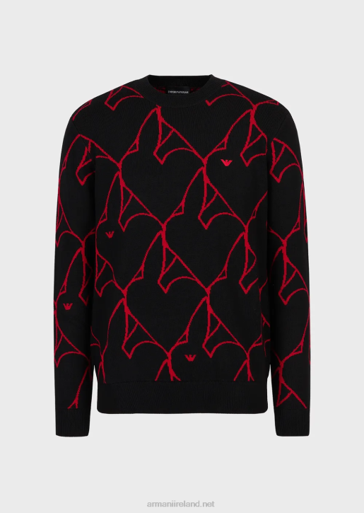 Men 086V1248 Virgin-Wool Jumper With Jacquard All-Over Rabbit Logo Armani Black