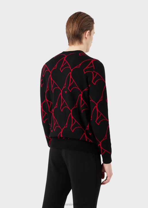 Men 086V1248 Virgin-Wool Jumper With Jacquard All-Over Rabbit Logo Armani Black