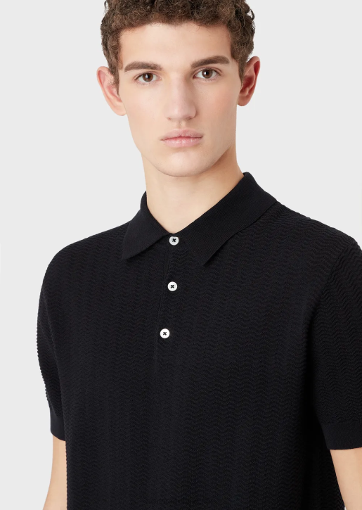 Men 086V1249 Jumper With Polo-Shirt Textured Collar With Embossed Pattern Armani