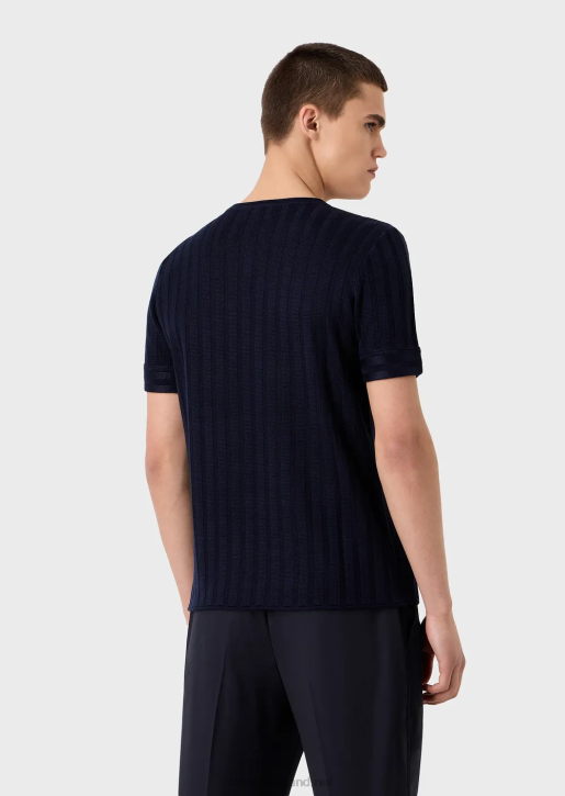 Men 086V1251 Ribbed And Tuck-Stitch Wool And Lyocell Blend Jumper Armani Navy Blue