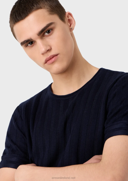 Men 086V1251 Ribbed And Tuck-Stitch Wool And Lyocell Blend Jumper Armani Navy Blue