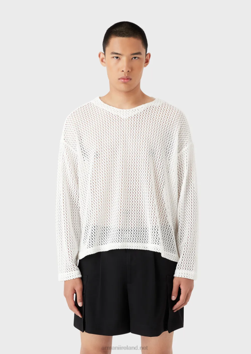 Men 086V1255 Lace-Effect Armure Nylon Mesh Oversized Jumper Armani