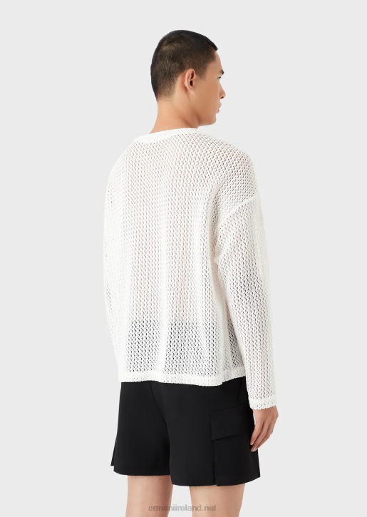 Men 086V1255 Lace-Effect Armure Nylon Mesh Oversized Jumper Armani