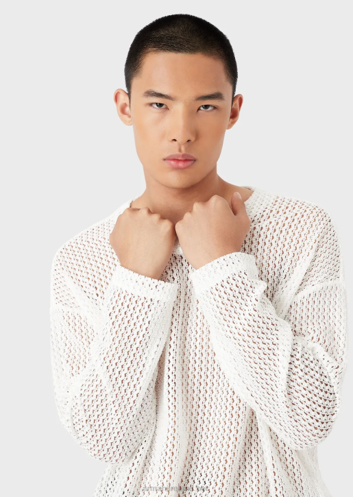 Men 086V1255 Lace-Effect Armure Nylon Mesh Oversized Jumper Armani