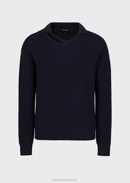 Men 086V1257 English Rib-Knit Jumper With Peephole On Shoulder Armani Blue