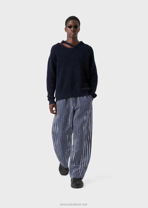 Men 086V1257 English Rib-Knit Jumper With Peephole On Shoulder Armani Blue