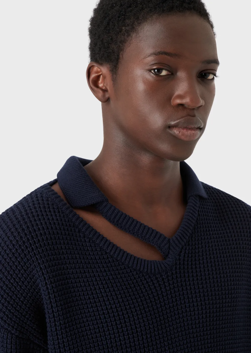 Men 086V1257 English Rib-Knit Jumper With Peephole On Shoulder Armani Blue