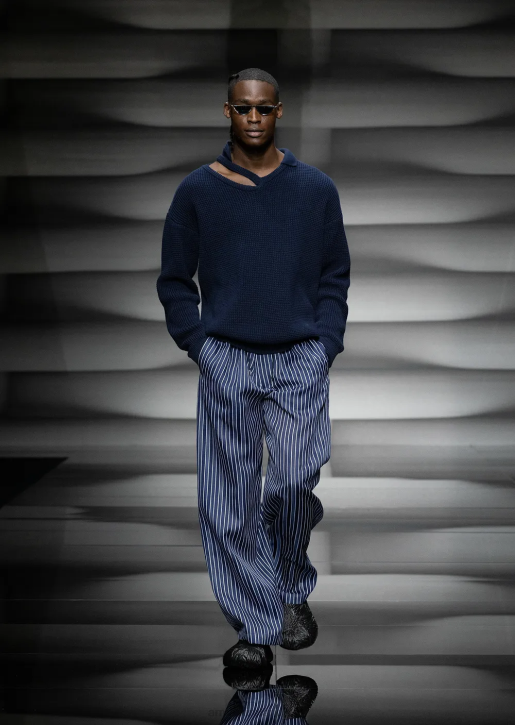 Men 086V1257 English Rib-Knit Jumper With Peephole On Shoulder Armani Blue
