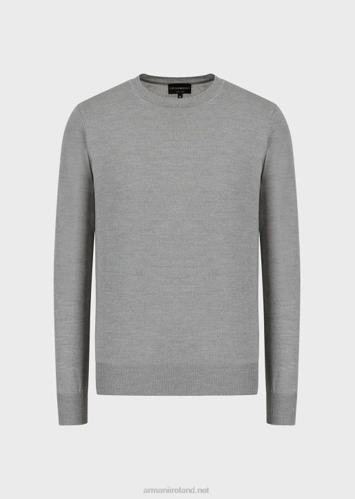 Men 086V1261 Plain-Knit, Pure Virgin Wool Jumper Armani Light Gray