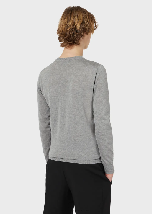 Men 086V1261 Plain-Knit, Pure Virgin Wool Jumper Armani Light Gray