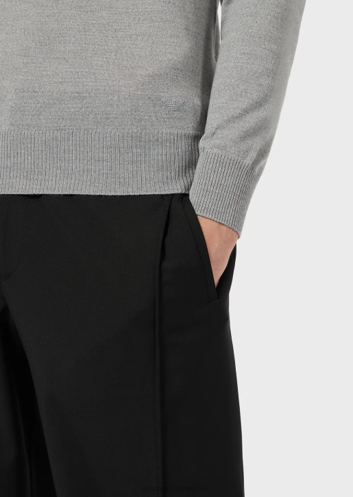 Men 086V1261 Plain-Knit, Pure Virgin Wool Jumper Armani Light Gray