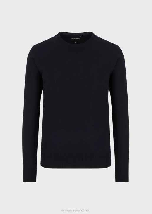 Men 086V1262 Plain-Knit, Pure Virgin Wool Jumper Armani Navy Blue