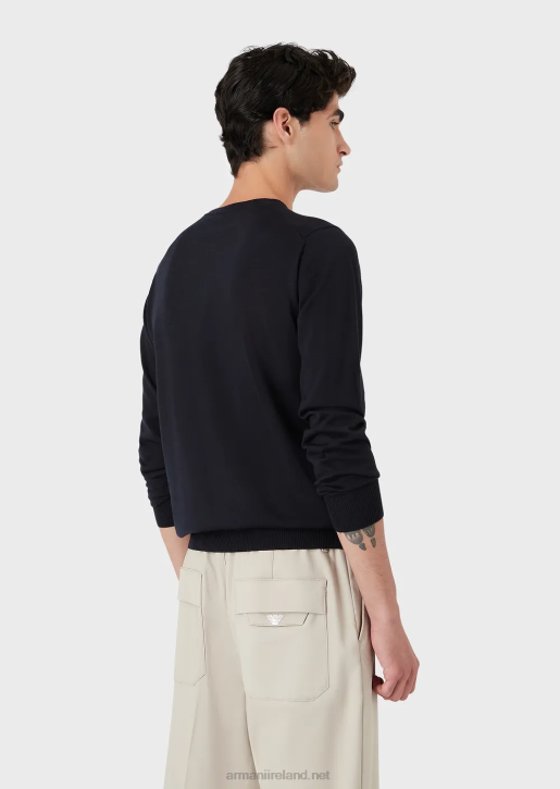 Men 086V1262 Plain-Knit, Pure Virgin Wool Jumper Armani Navy Blue