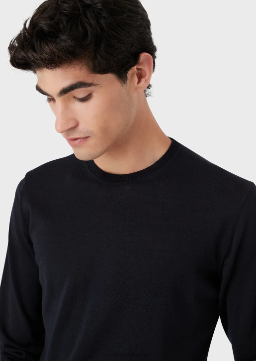Men 086V1262 Plain-Knit, Pure Virgin Wool Jumper Armani Navy Blue