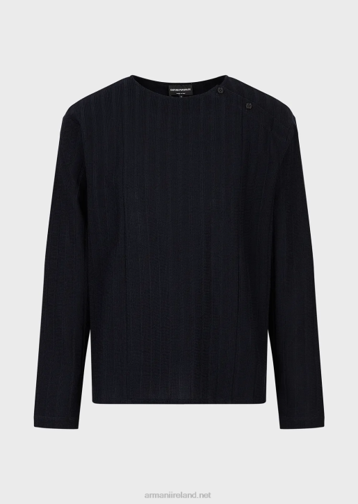 Men 086V1263 Jacquard Jersey Jumper With Ribbed Motif Armani Navy Blue