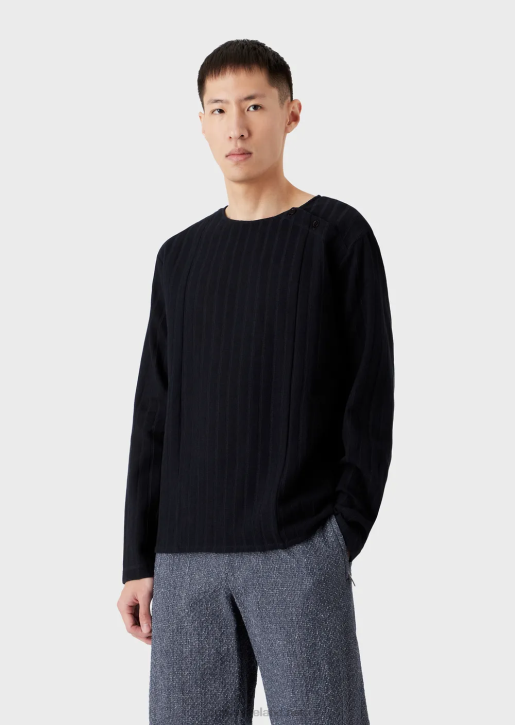Men 086V1263 Jacquard Jersey Jumper With Ribbed Motif Armani Navy Blue