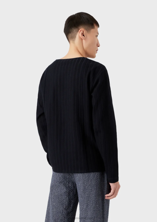 Men 086V1263 Jacquard Jersey Jumper With Ribbed Motif Armani Navy Blue