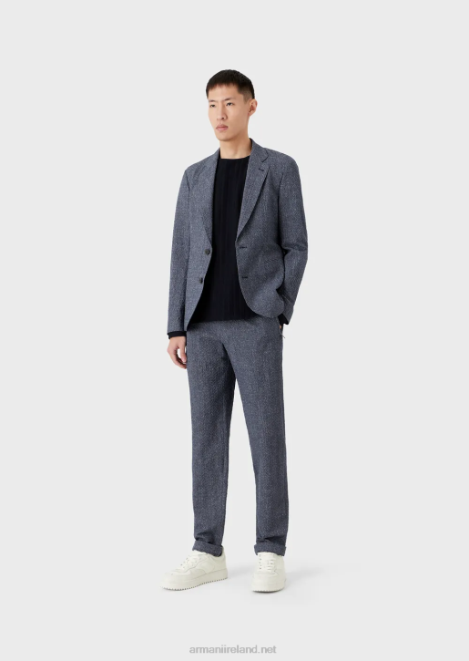 Men 086V1263 Jacquard Jersey Jumper With Ribbed Motif Armani Navy Blue