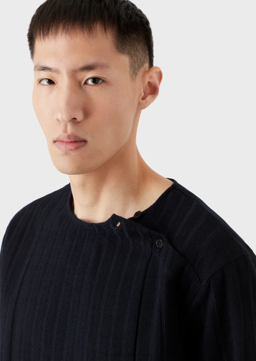 Men 086V1263 Jacquard Jersey Jumper With Ribbed Motif Armani Navy Blue