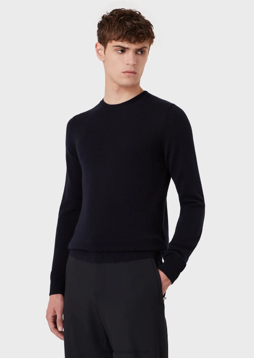 Men 086V1265 Pure Cashmere Crew-Neck Jumper Armani Navy Blue
