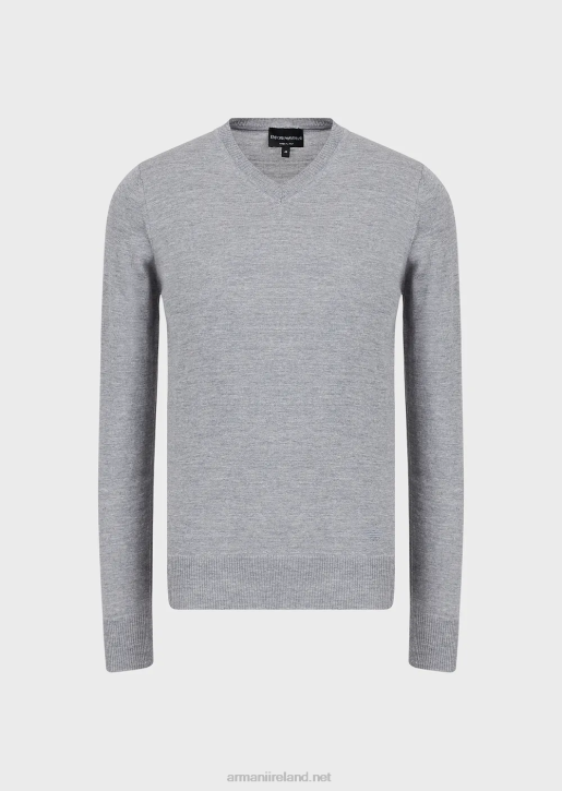 Men 086V1267 V-Neck Jumper In Virgin Wool Armani Light Gray