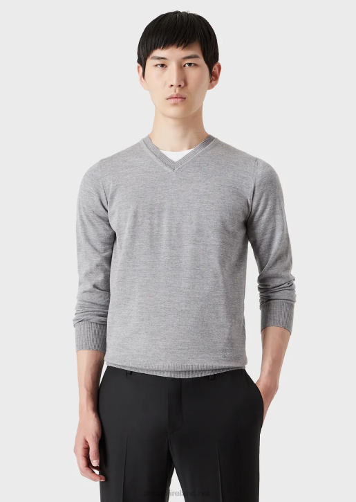 Men 086V1267 V-Neck Jumper In Virgin Wool Armani Light Gray
