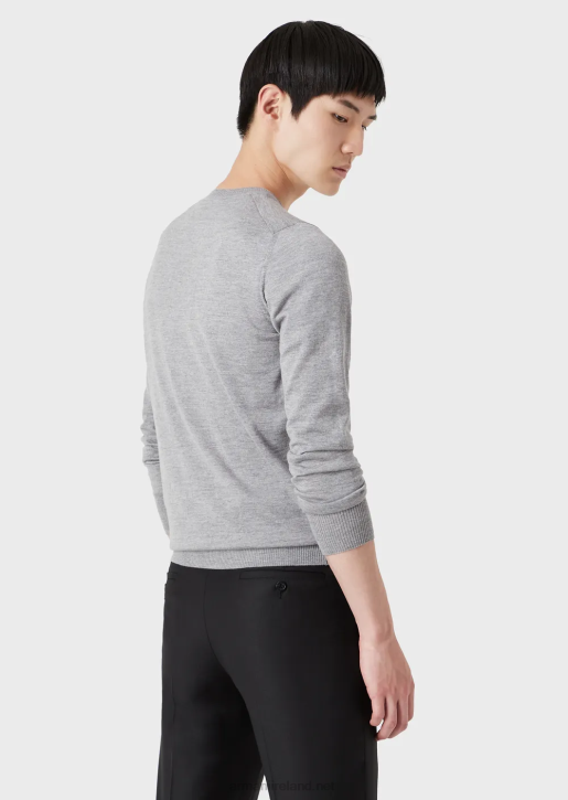 Men 086V1267 V-Neck Jumper In Virgin Wool Armani Light Gray